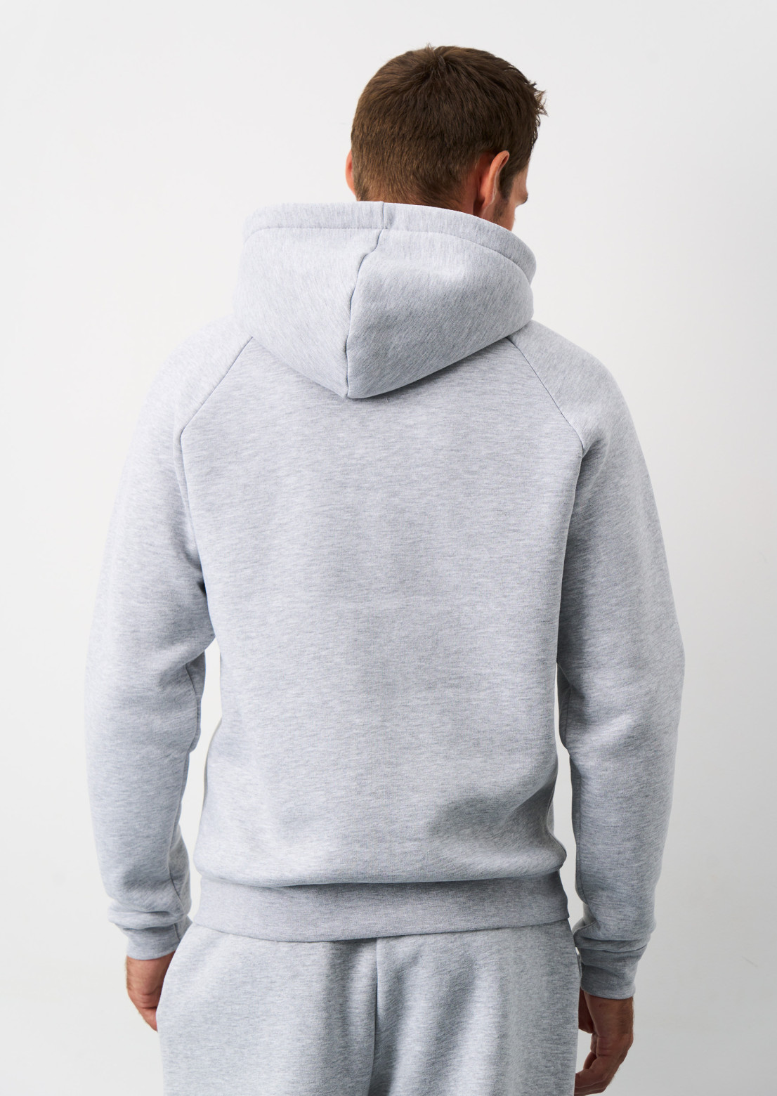 Grey melange color men's three-thread insulated hoodie with a zipper 